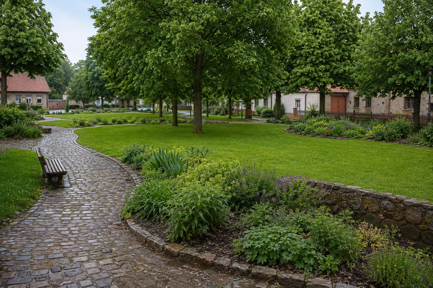 Gepflegter Baumbestand in einer parkartigen Grünanlage